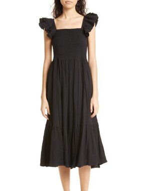 Mille Olympia Smocked Midi Dress in Black Size XS